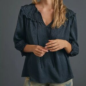 Anthropologie Current Air Southwark Shirred Peasant Blouse Size Small